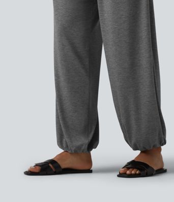 High Waisted Ruched Casual Joggers with Pockets