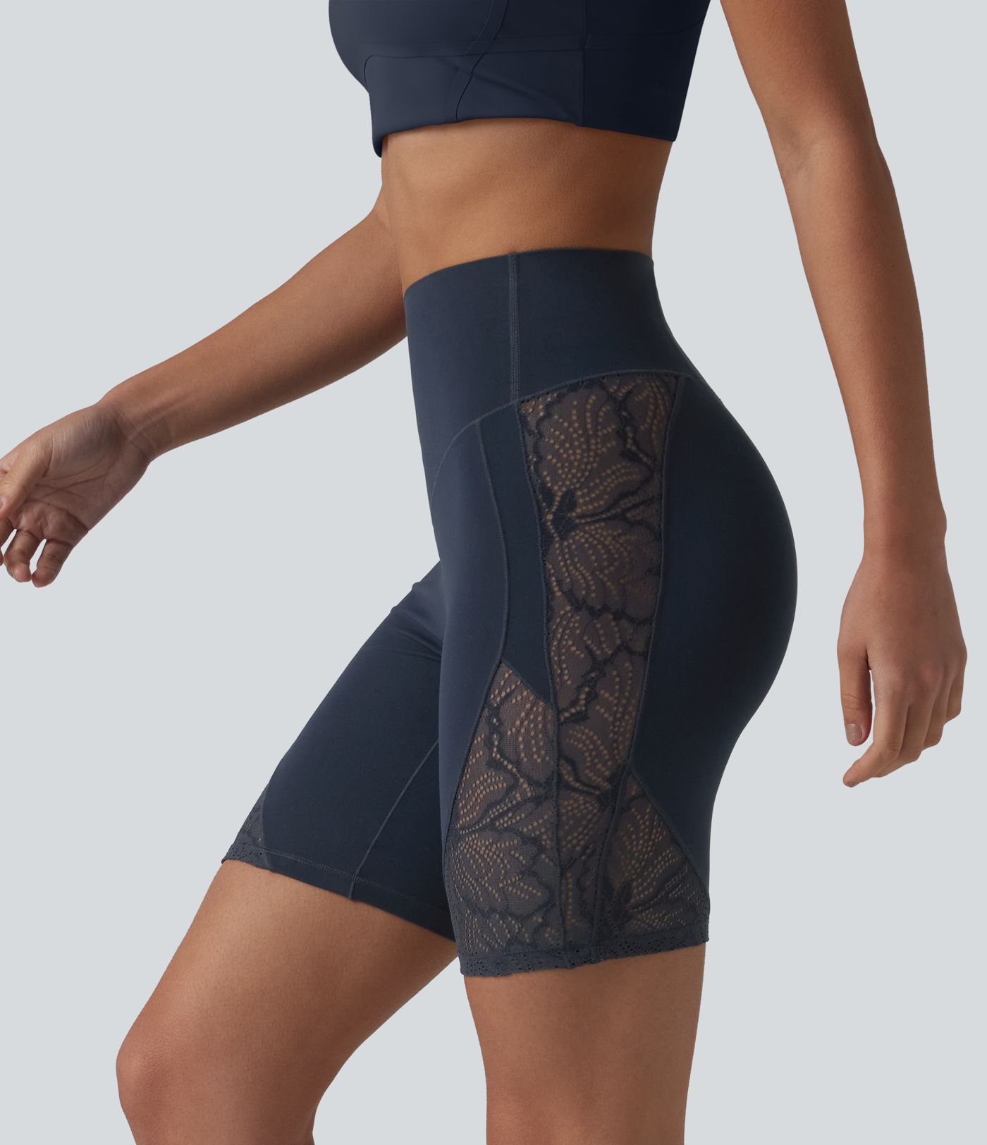 Halara UltraSculpt™ High Waisted Tummy Control Contrast Lace Yoga Biker Shorts 7'' with Pocket Halara UltraSculpt™ High Waisted Tummy Control Contrast Lace Yoga Biker Shorts 7'' with Pocket
