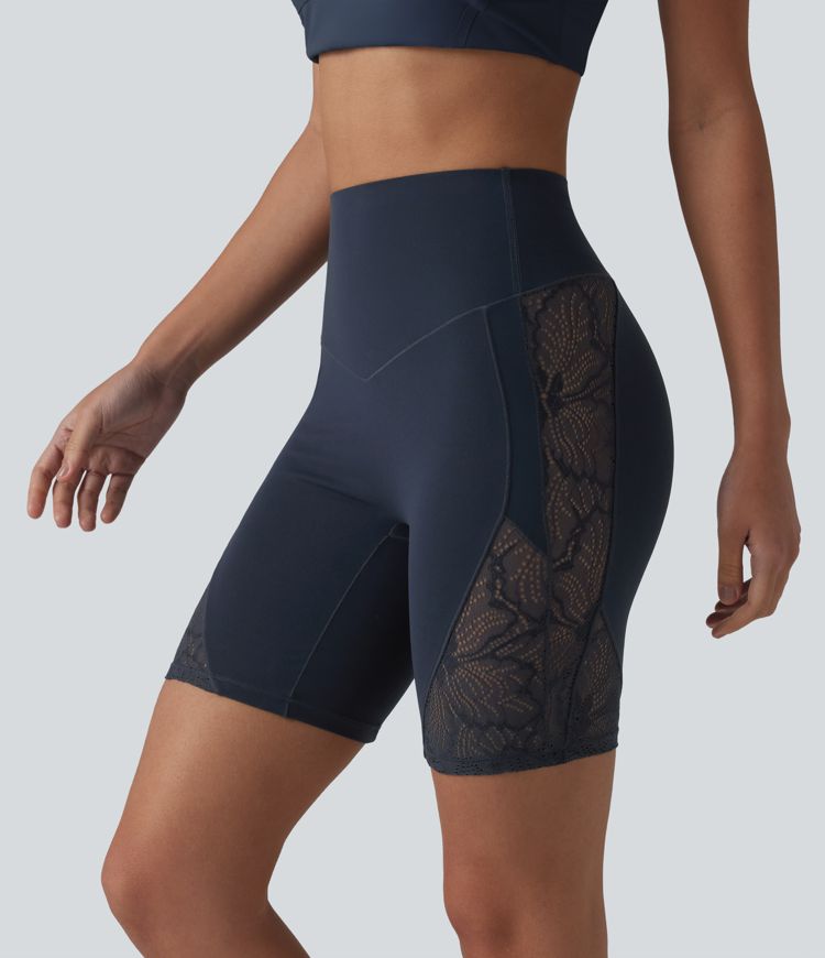 Halara UltraSculpt™ High Waisted Tummy Control Contrast Lace Yoga Biker Shorts 7'' with Pocket Halara UltraSculpt™ High Waisted Tummy Control Contrast Lace Yoga Biker Shorts 7'' with Pocket