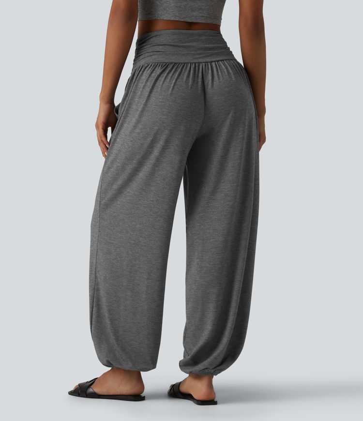 High Waisted Ruched Casual Joggers with Pockets