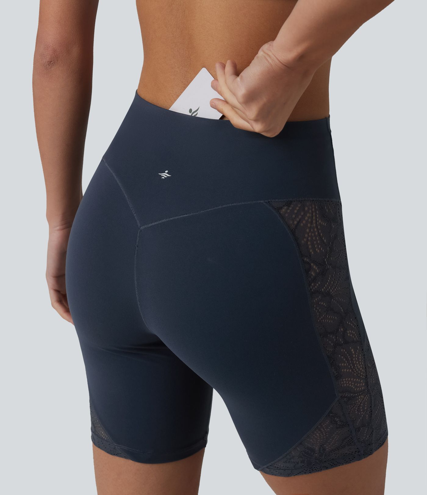 Halara UltraSculpt™ High Waisted Tummy Control Contrast Lace Yoga Biker Shorts 7'' with Pocket Halara UltraSculpt™ High Waisted Tummy Control Contrast Lace Yoga Biker Shorts 7'' with Pocket