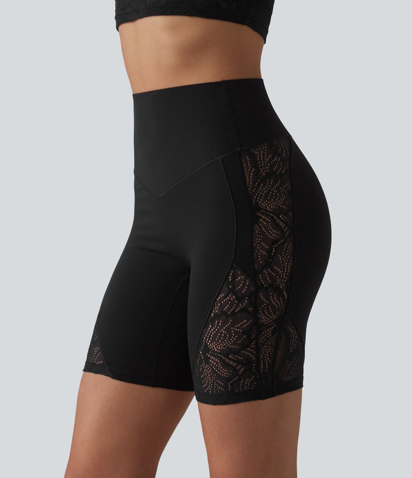 Halara UltraSculpt™ High Waisted Tummy Control Contrast Lace Yoga Biker Shorts 7'' with Pocket