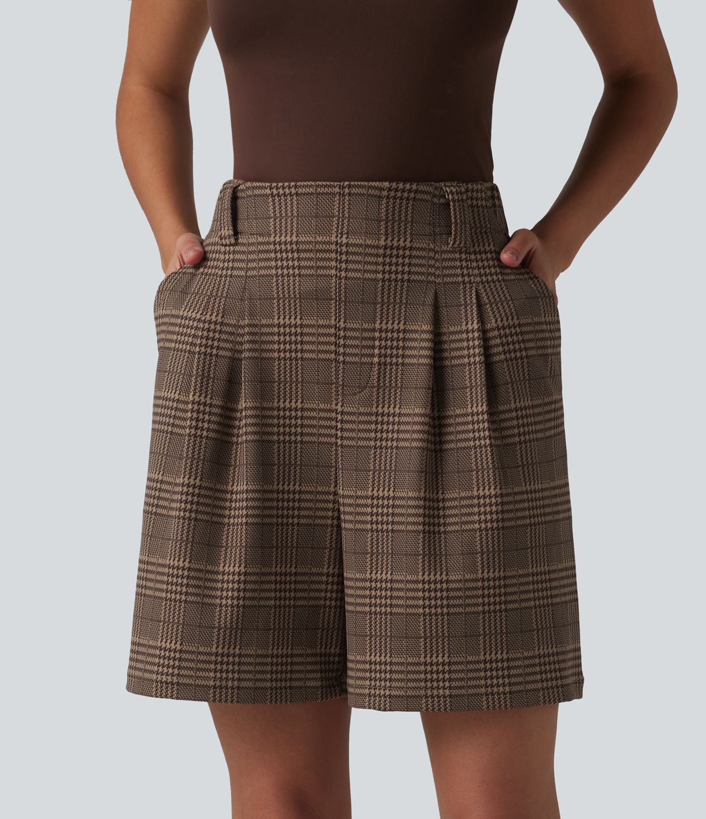 High Waisted Baggy Plaid Work Shorts with Pockets
