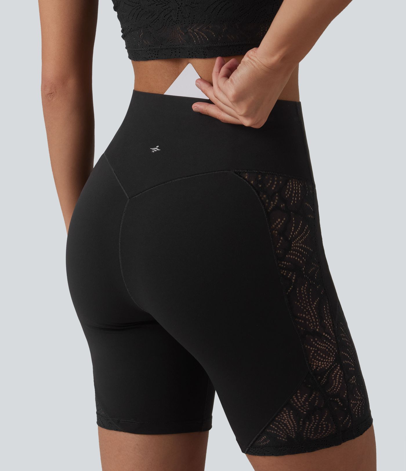 Halara UltraSculpt™ High Waisted Tummy Control Contrast Lace Yoga Biker Shorts 7'' with Pocket