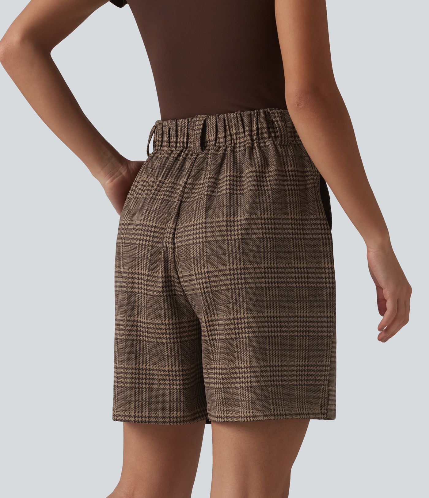 High Waisted Baggy Plaid Work Shorts with Pockets