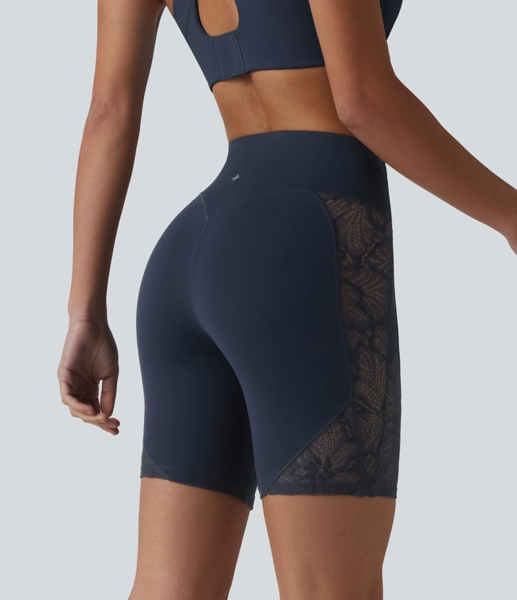 Halara UltraSculpt™ High Waisted Tummy Control Contrast Lace Yoga Biker Shorts 7'' with Pocket Halara UltraSculpt™ High Waisted Tummy Control Contrast Lace Yoga Biker Shorts 7'' with Pocket