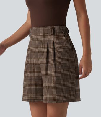 High Waisted Baggy Plaid Work Shorts with Pockets