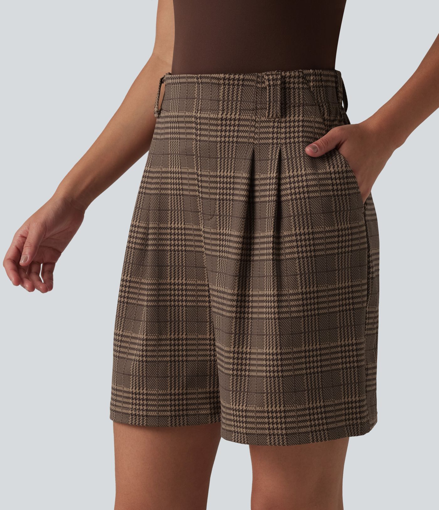 High Waisted Baggy Plaid Work Shorts with Pockets