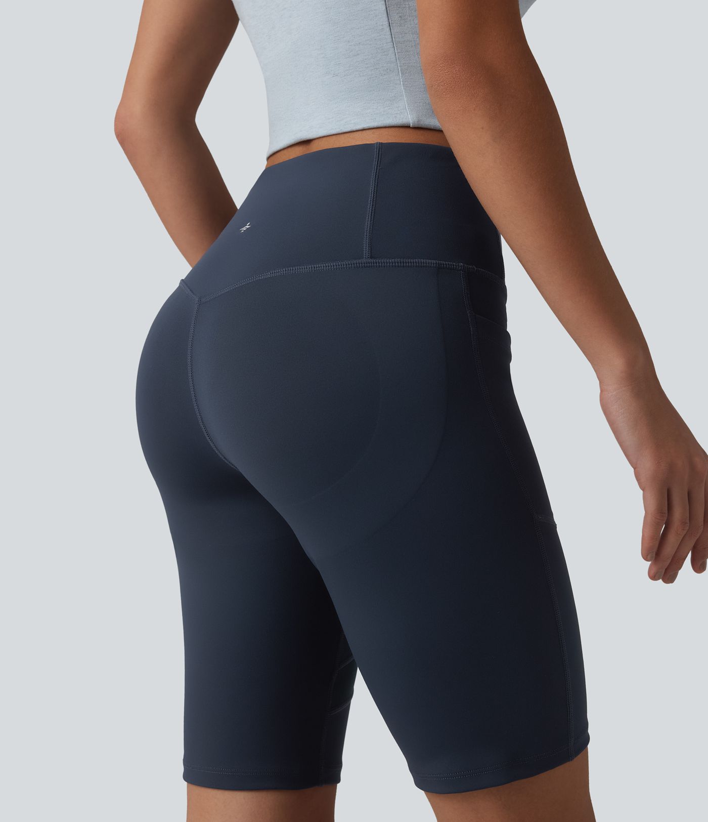 DayStretch High Waisted Tummy Control Butt Lifting Contrast Mesh Casual Biker Shorts 9.5'' with Pocket