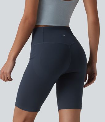 DayStretch High Waisted Tummy Control Butt Lifting Contrast Mesh Casual Biker Shorts 9.5'' with Pocket