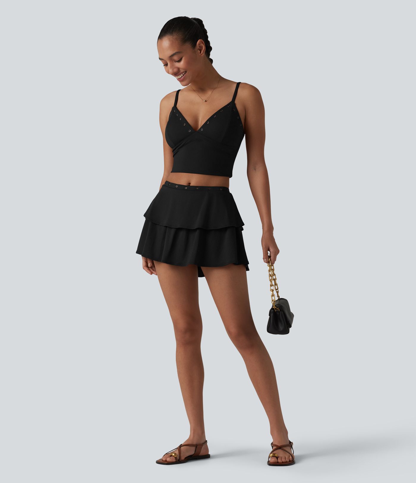 SoftlyZero™ Airy jupe mini décontractée à volants 2-en-1 taille moyenne toucher frais détails œillets avec poche SoftlyZero™ Airy jupe mini décontractée à volants 2-en-1 taille moyenne toucher frais détails œillets avec poche