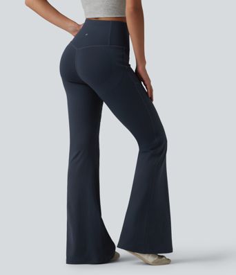 DayStretch - Lässige Flare-Leggings mit hohem Bund, Seitentasche, Bauchkontrolle und Kontrast-Mesh - Po-Lifting