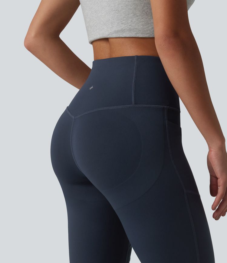 DayStretch - Lässige Flare-Leggings mit hohem Bund, Seitentasche, Bauchkontrolle und Kontrast-Mesh - Po-Lifting