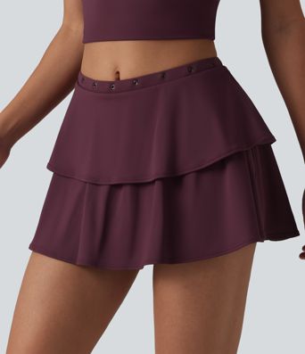 SoftlyZero™ luchtige casual mini-rok in laagjes, middelhoge taille, broderie anglaise (eyelet), 2-in-1, koel aanvoelend, met zak