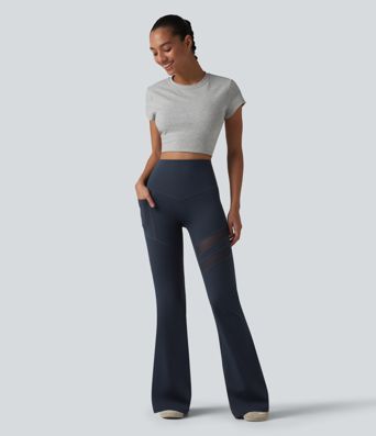 DayStretch - Lässige Flare-Leggings mit hohem Bund, Seitentasche, Bauchkontrolle und Kontrast-Mesh - Po-Lifting
