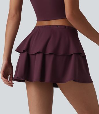 SoftlyZero™ luchtige casual mini-rok in laagjes, middelhoge taille, broderie anglaise (eyelet), 2-in-1, koel aanvoelend, met zak
