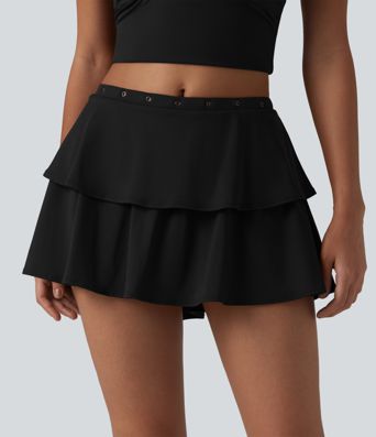 SoftlyZero™ Airy jupe mini décontractée à volants 2-en-1 taille moyenne toucher frais détails œillets avec poche