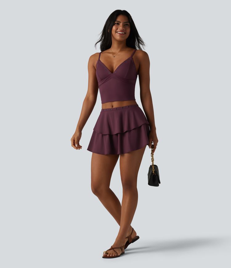 Débardeur court décontracté SoftlyZero™ à bretelles ajustables et œillets, avec soutien-gorge intégré et toucher frais.