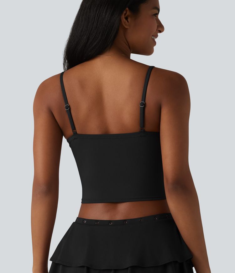 SoftlyZero™ Airy Adjustable Straps Eyelet Built-in Bra Cropped InstantCool Casual Tank Top SoftlyZero™ Airy Adjustable Straps Eyelet Built-in Bra Cropped InstantCool Casual Tank Top