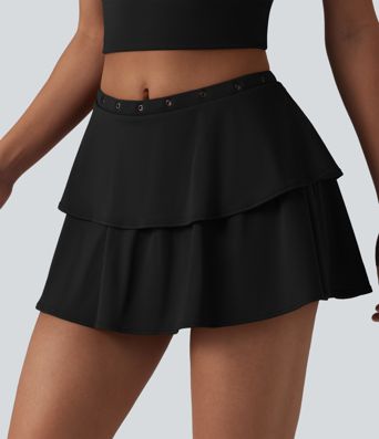 SoftlyZero™ Airy jupe mini décontractée à volants 2-en-1 taille moyenne toucher frais détails œillets avec poche
