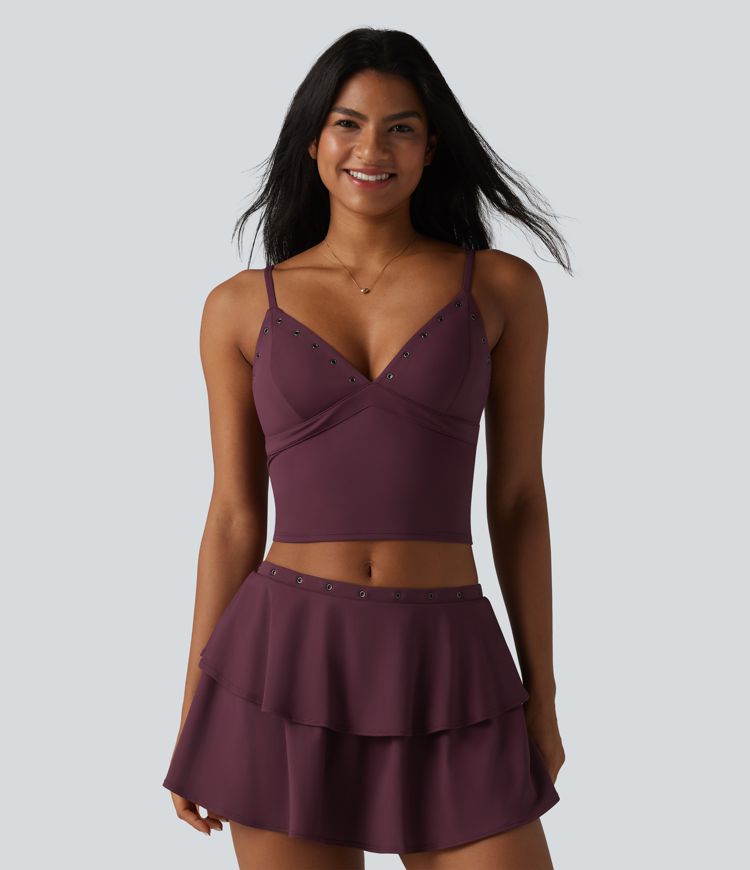 Débardeur court décontracté SoftlyZero™ à bretelles ajustables et œillets, avec soutien-gorge intégré et toucher frais.