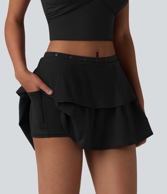 SoftlyZero™ Airy jupe mini décontractée à volants 2-en-1 taille moyenne toucher frais détails œillets avec poche