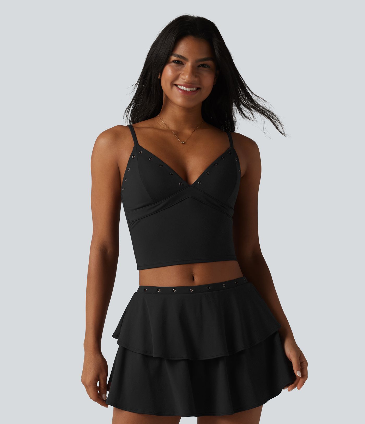 SoftlyZero™ Airy Adjustable Straps Eyelet Built-in Bra Cropped InstantCool Casual Tank Top SoftlyZero™ Airy Adjustable Straps Eyelet Built-in Bra Cropped InstantCool Casual Tank Top