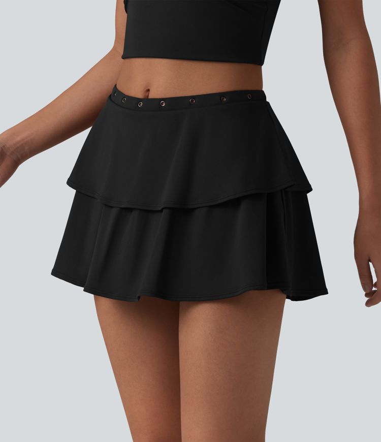SoftlyZero™ Airy jupe mini décontractée à volants 2-en-1 taille moyenne toucher frais détails œillets avec poche