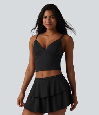 SoftlyZero™ Airy Adjustable Straps Eyelet Built-in Bra Cropped InstantCool Casual Tank Top SoftlyZero™ Airy Adjustable Straps Eyelet Built-in Bra Cropped InstantCool Casual Tank Top