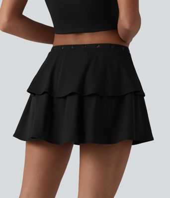 SoftlyZero™ Airy jupe mini décontractée à volants 2-en-1 taille moyenne toucher frais détails œillets avec poche