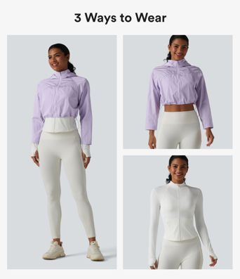 Durable Water Repellent Hooded Thumb Holes Curved Hem Running 3-in-1 Jacket with Pockets