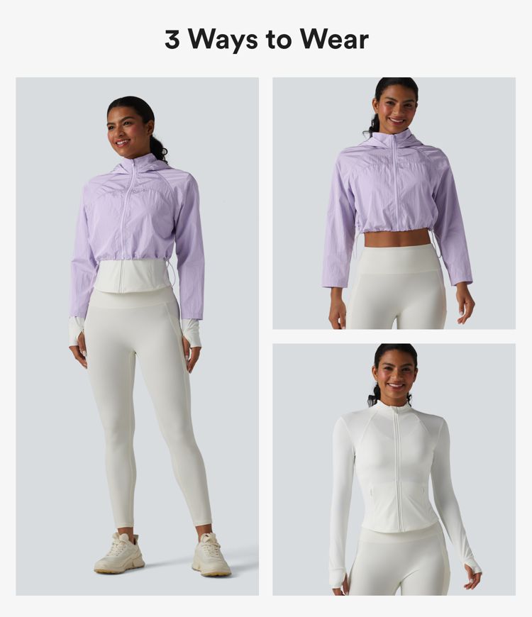 Durable Water Repellent Hooded Thumb Holes Curved Hem Running 3-in-1 Jacket with Pockets