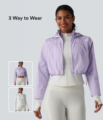 Durable Water Repellent Hooded Thumb Holes Curved Hem Running 3-in-1 Jacket with Pockets