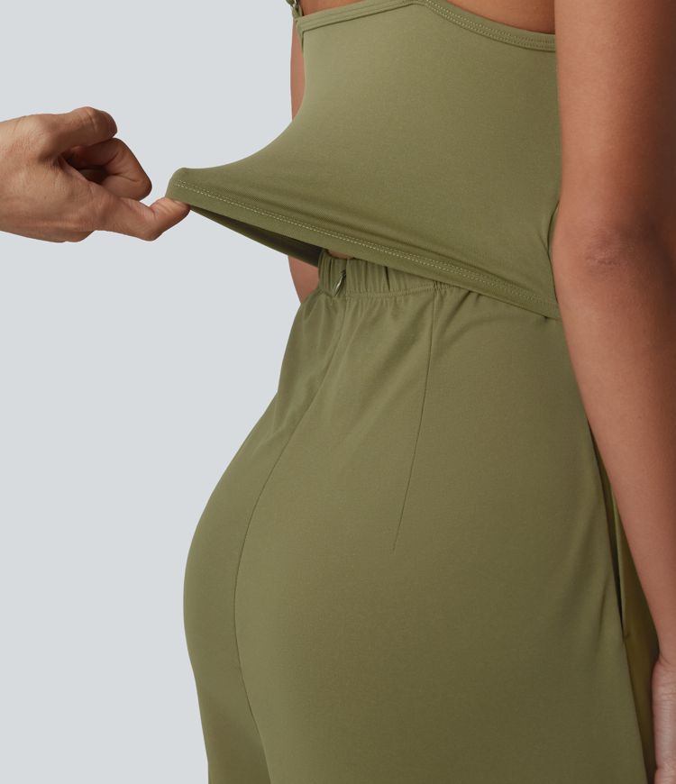 V Neck Built-in Bra Casual Slip Jumpsuit with Pockets-Easy Peezy Edition
