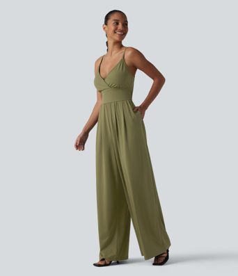 V Neck Built-in Bra Casual Slip Jumpsuit with Pockets-Easy Peezy Edition