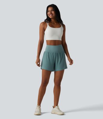 2-in-1 Yoga-Shorts mit superhohem Bund, Bundtasche und Bauchkontrolle - schnelltrocknend, 12,7 cm