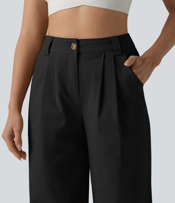 Lässige, plissierte Chino-Hose aus Baumwolle mit hohem Bund, Seitentaschen und geradem Bund Lässige, plissierte Chino-Hose aus Baumwolle mit hohem Bund, Seitentaschen und geradem Bund