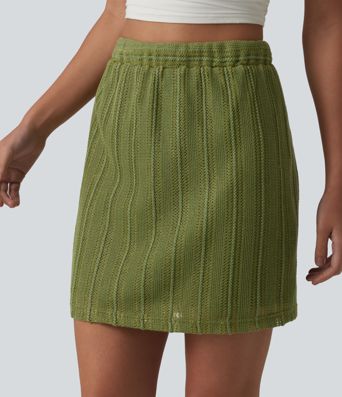 High Waisted Crochet Knit Stripes Casual Bodycon Skirt