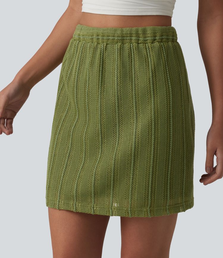 High Waisted Crochet Knit Stripes Casual Bodycon Skirt