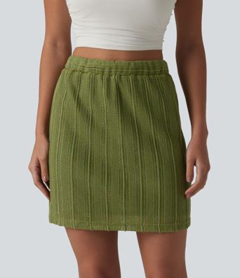 High Waisted Crochet Knit Stripes Casual Bodycon Skirt