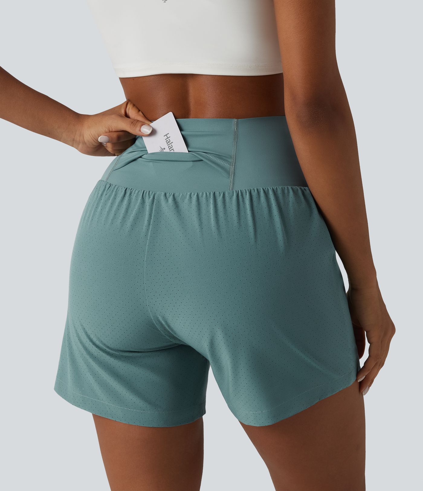 2-in-1 Yoga-Shorts mit superhohem Bund, Bundtasche und Bauchkontrolle - schnelltrocknend, 12,7 cm