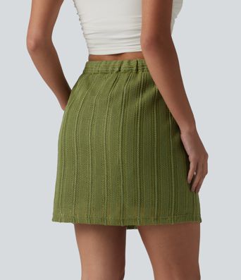 High Waisted Crochet Knit Stripes Casual Bodycon Skirt