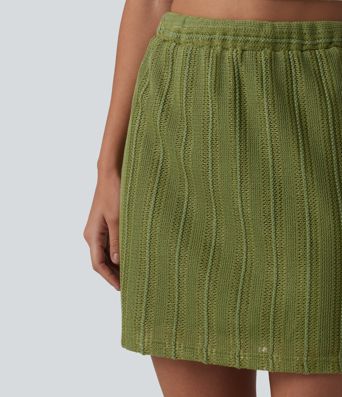 High Waisted Crochet Knit Stripes Casual Bodycon Skirt