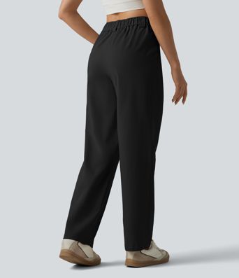 Lässige, plissierte Chino-Hose aus Baumwolle mit hohem Bund, Seitentaschen und geradem Bund Lässige, plissierte Chino-Hose aus Baumwolle mit hohem Bund, Seitentaschen und geradem Bund