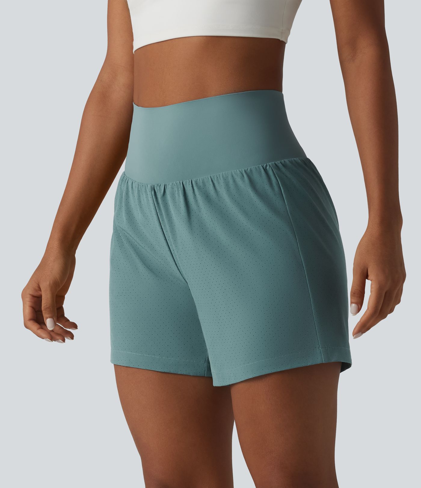 2-in-1 Yoga-Shorts mit superhohem Bund, Bundtasche und Bauchkontrolle - schnelltrocknend, 12,7 cm