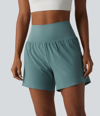 2-in-1 Yoga-Shorts mit superhohem Bund, Bundtasche und Bauchkontrolle - schnelltrocknend, 12,7 cm