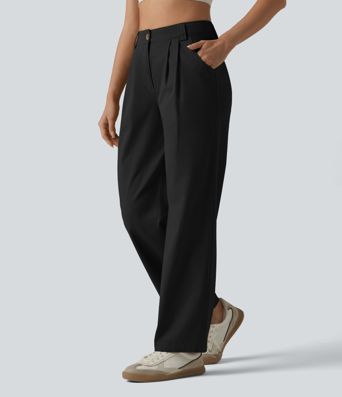 Lässige, plissierte Chino-Hose aus Baumwolle mit hohem Bund, Seitentaschen und geradem Bund Lässige, plissierte Chino-Hose aus Baumwolle mit hohem Bund, Seitentaschen und geradem Bund