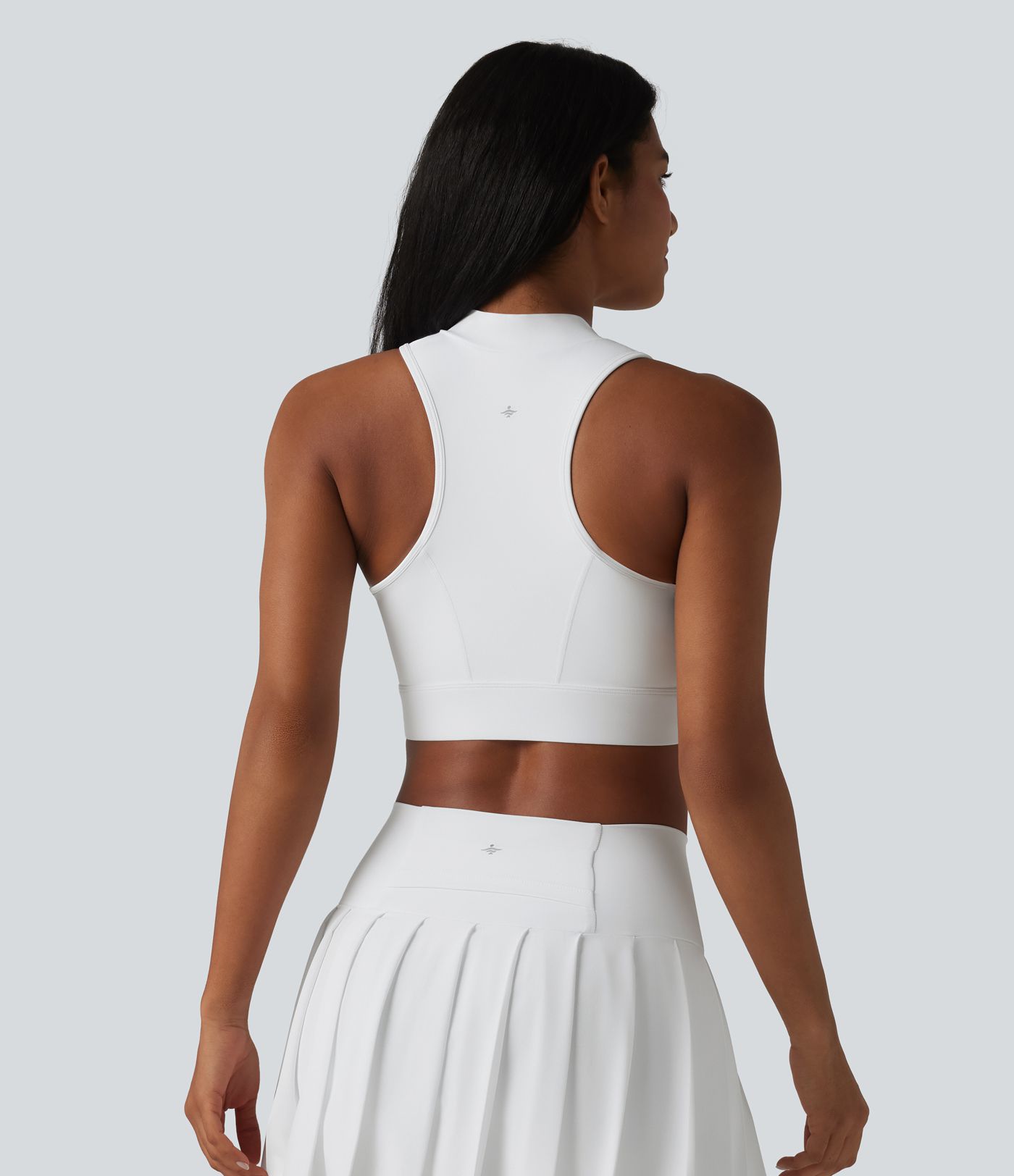 SoftlyZero™ Airy Light Support Racerback Mock-neck Contrast Mesh Non-Removable Pad Cool Touch Yoga Sports Bra-UPF50+