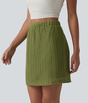 High Waisted Crochet Knit Stripes Casual Bodycon Skirt