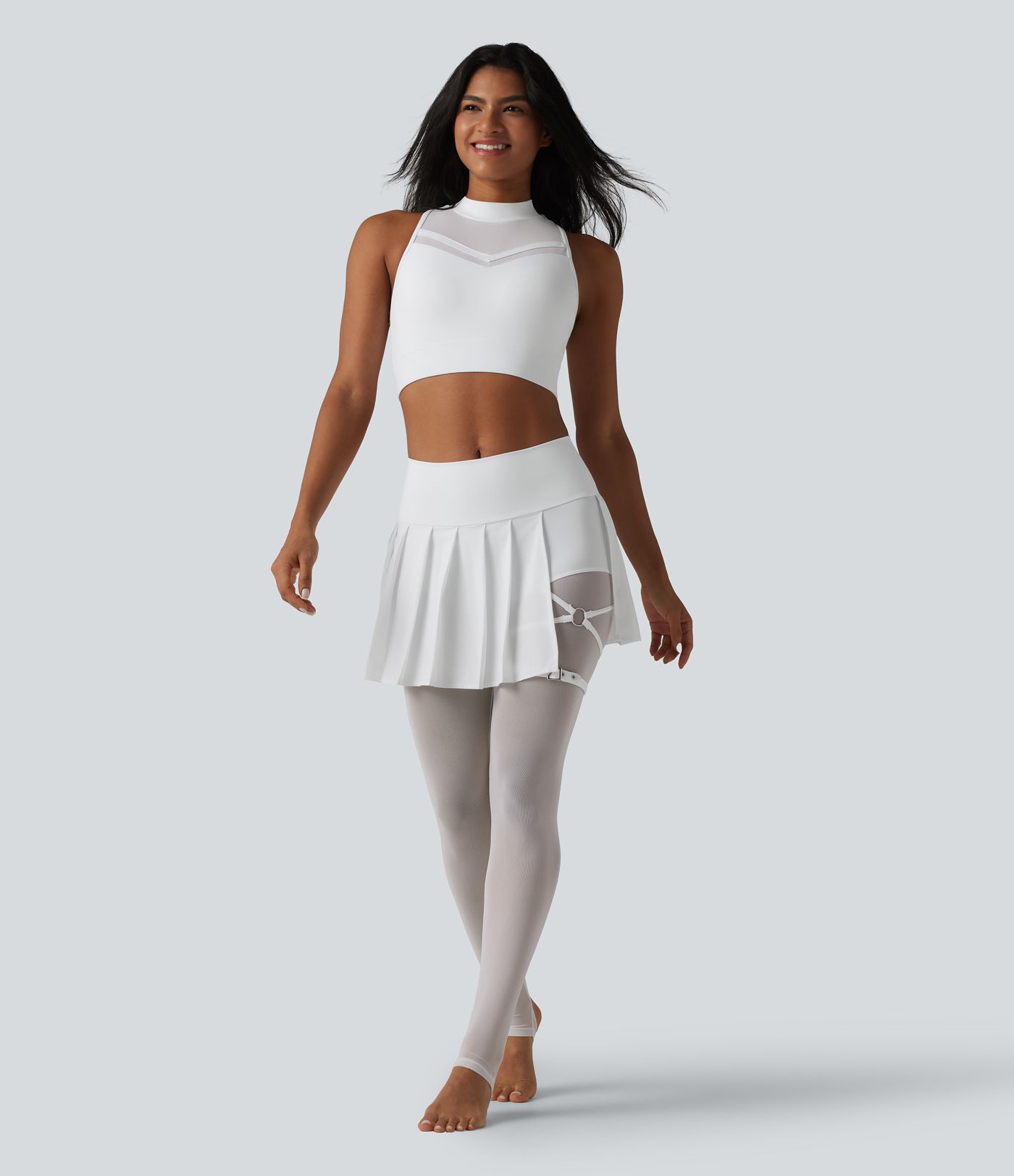 SoftlyZero™ Airy Light Support Racerback Mock-neck Contrast Mesh Non-Removable Pad Cool Touch Yoga Sports Bra-UPF50+